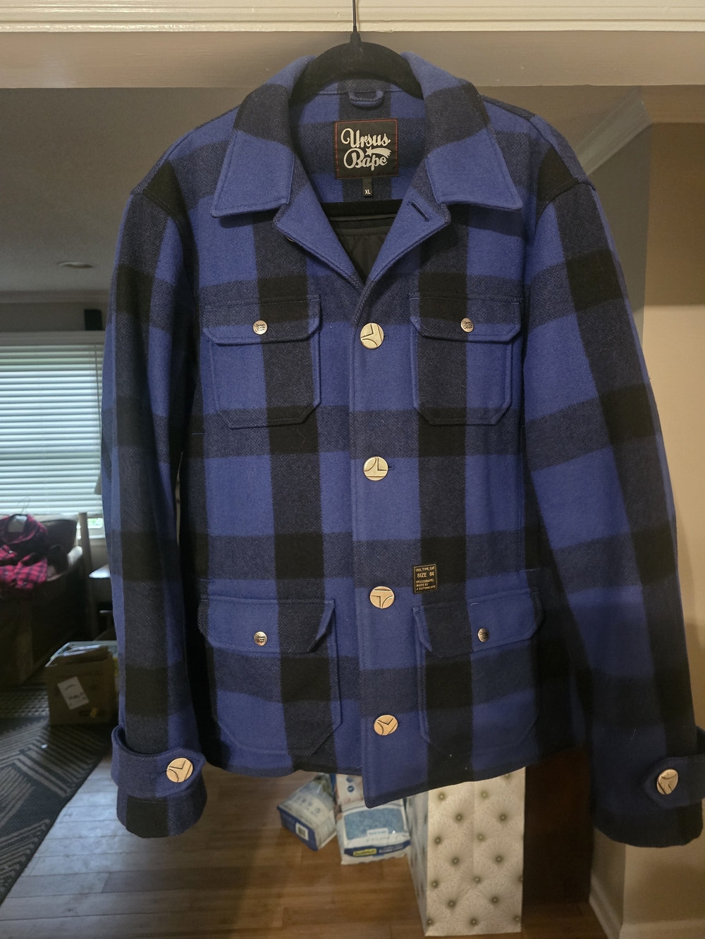 Ursus Bape Blue and Black Plaid Military Field Jacket